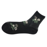 Women summer roses jacquard glass silk stockings breathable ankle socks ultra-thin crystal socks  wholesale factory