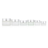 Low profile 2 4 fl oz empty round containers cosmetic body butter cream frosted glass jars with plastic cap