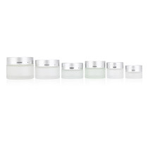 Low profile 2 4 fl oz empty round containers cosmetic body butter cream frosted glass jars with plastic cap