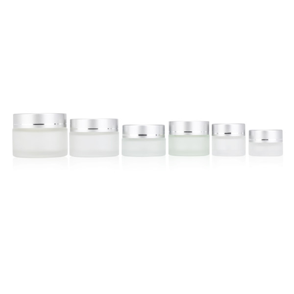 Low profile 2 4 fl oz empty round containers cosmetic body butter cream frosted glass jars with plastic cap