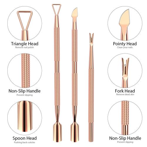 Rose gold Stainless Steel Cuticle Pusher Triangle Nail Polish Remover Cuticle Fork