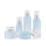 Empty face eye cream jar 50ml 1oz blue frosted cosmetic cream jar with white metal aluminum lid