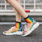2021 Summer New Women Socks Patchwork Colors Striped Sheer Mesh Glass Silk Socks Ultrathin Transparent Crystal Lace Long Sock