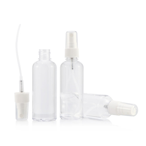 Clear round large size essential oil perfume serum moisture plastic bottle with mist spray for cosmetics packaging