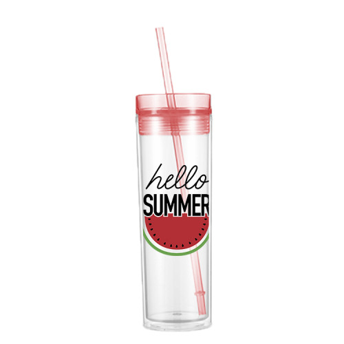 High Quality  Eco Friendly Double Wall PP Water Bottle 16oz Portable Skinny Plastic Tumbler Mugs Witn Lid And Straw Outdoor
