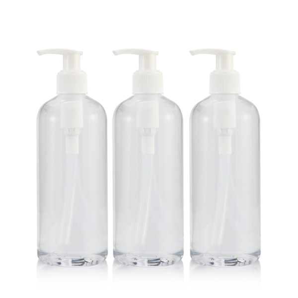 Eco-friendly 200ml 250ml 300ml 500ml Empty Transparent Flat Pump Bottle Empty Plastic Bottles For Liquid Shampoo