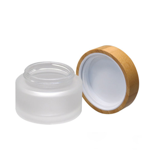 Bamboo lid glass bottle cosmetic packaging 50ml cosmetic jars wide mouth