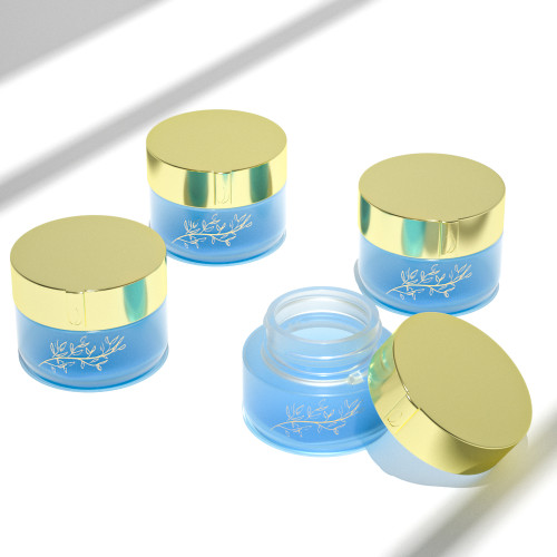 Luxury 30ml 50g 1 fl oz cosmetic packaging blue containers skincare cream black glass cream jar with lid