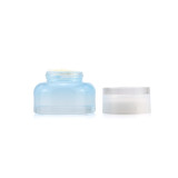 Empty face eye cream jar 50ml 1oz blue frosted cosmetic cream jar with white metal aluminum lid