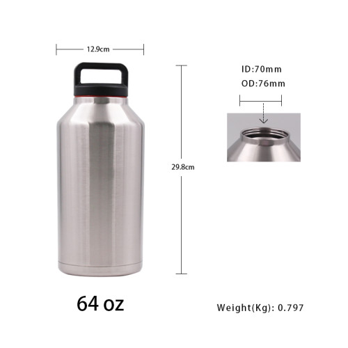 New design low MOQ double wall carbonated co2 insulated stainless 64 oz beer growler