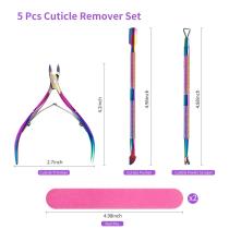 5Pcs Rainbow Color Manicure Set with Nail Clipper and Cuticle Remover