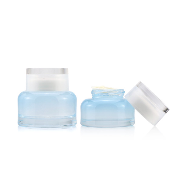 Empty face eye cream jar 50ml 1oz blue frosted cosmetic cream jar with white metal aluminum lid