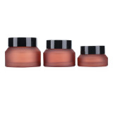 Luxury 15ml 30g 50g 100g empty glass face lotion containers matte frosted amber black glass cream jar with screw lids