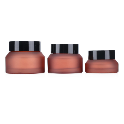 Luxury 15ml 30g 50g 100g empty glass face lotion containers matte frosted amber black glass cream jar with screw lids