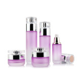 Luxury 30g 50ml empty frosted face cream glass container pink matte cosmetic packaging with acrylic lids
