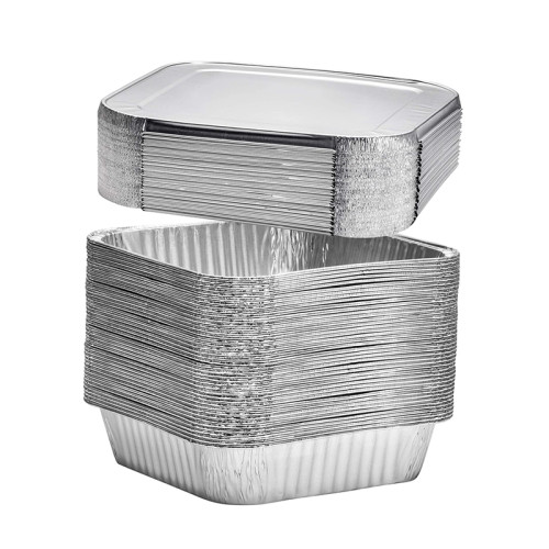 8 Inch Square Disposable Aluminum Cake Pans Foil Dish Pans For Baking Cakes Roasting With Flat Lids