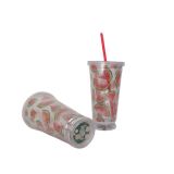 Creative Gifts Smart Bottle 450ml Double Wall Straw Plastic Water Tumbler with LED Base