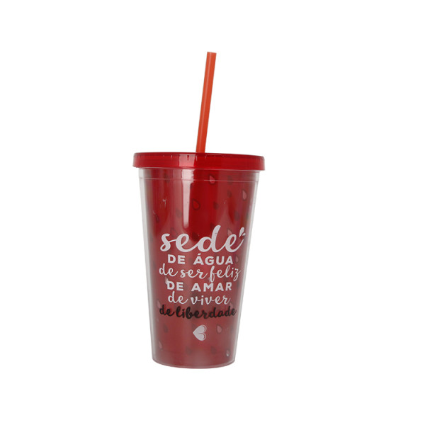Hot Sale BPA Free 16oz  Double Wall Plastic Insulted  Coffee Tumbler With Straw