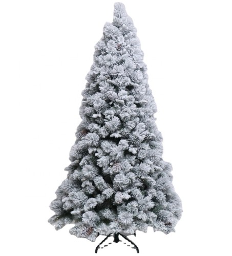 Wholesale Green PVC and PE mixed Christmas tree with snow and pinecones party decoration