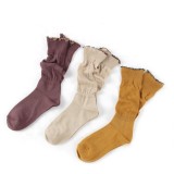 Wholesale Spring Japanese Sweet Girl Soild Color Ruffle Breathable Loose Socks