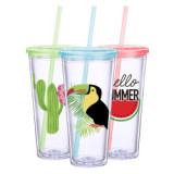 24oz double wall insulated clear plastic Sublimation water tumbler cups travel