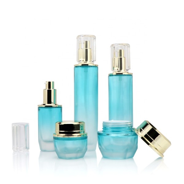 New arrival 30g 50ml  empty blue green container packaging facial cream wide mouth glass cosmetic jars and bottles