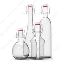 Wholesale Clear Forst Round 250ml 500ml700ml 750ml 1 Liter Beverage Kombucha Wine Juice Swing Top Glass Bottle With Lid