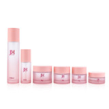 Wholesale 30 50 80 g empty pink round container face lotion cream frosted glass cosmetic jars with plastic lids