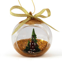 Gold glittering clear promotion christmas tree hanging glass snow ball