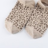 Women leopard jacquard cotton shallow mouth socks animal cute low cut socks wholesale