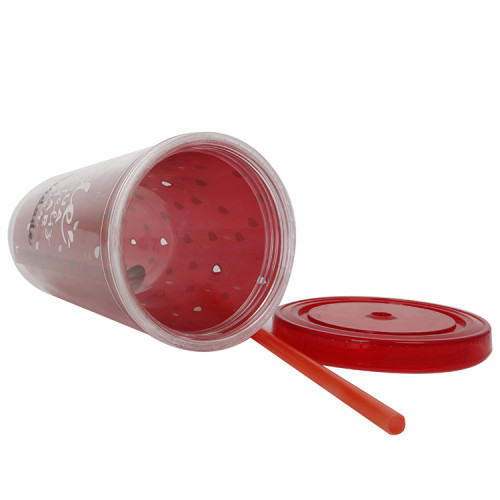 Hot Sale BPA Free 16oz  Double Wall Plastic Insulted  Coffee Tumbler With Straw