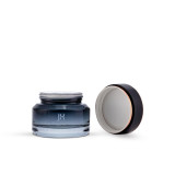 Refillable 50 g 1.5 fl oz empty round face cream gel container jar black glass cosmetic packaging with screw lids
