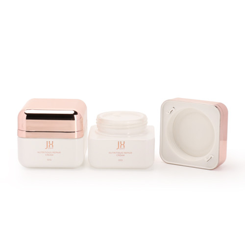 50 g 1.7 ounce square clear lotion cream containers transparent cosmetic glass jar color with rose gold cap