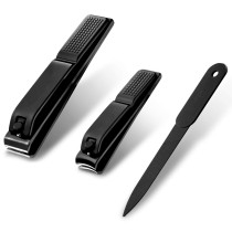 Nail Clippers Set, Sharp Black Stainless Steel Fingernail & Toenail Cutter with Nail File