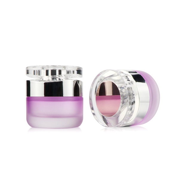 Luxury 30g 50ml empty frosted face cream glass container pink matte cosmetic packaging with acrylic lids