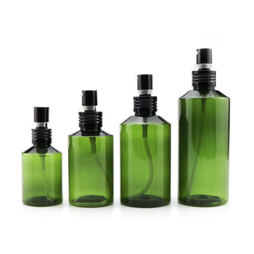 Empty green slanted shoulder 30ml 60ml 100ml skin care lotion plastic bottle for cosmetic packaging