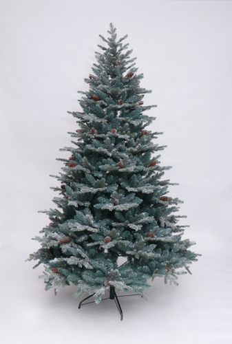 210cm wholesale High Quality Artificial Christmas Tree with pine cone red berry and snow glitter