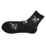 Women summer roses jacquard glass silk stockings breathable ankle socks ultra-thin crystal socks  wholesale factory