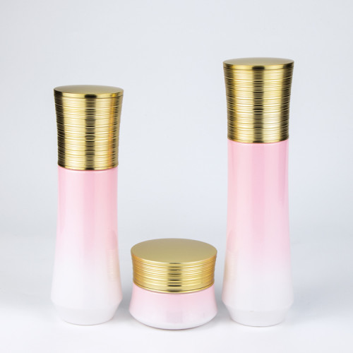 Custom made 30ml 50ml beauty empty face cream container uv pink cosmetic packaging glass jar with gold screw top lid