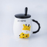 Kids gift cute animal design ceramic cups and mugs with spoon and lid 401-500ml