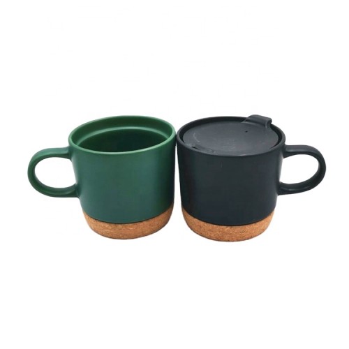 Cheap promotional gift coffee cork base ceramic mugs with lid