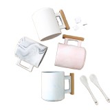 301-400ml promotion ceramic mug wooden handle mug marble coffee mugs