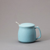Eco friendly ceramic kids cup milk mug with spoon and lid 360ml