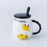 Kids gift cute animal design ceramic cups and mugs with spoon and lid 401-500ml