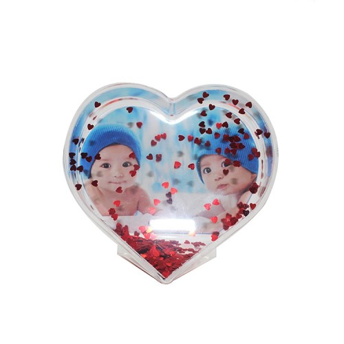 Heart shape plastic water photo frame snow globe
