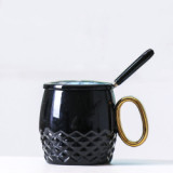 Hot sale hand made golden handgrip ceramic mug coffee cup with lid and spoon 301-400ml
