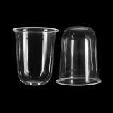 Custom LOGO Printed Clear 500ml Disposable Plastic U Shape PET Juice Boba Milk Bubble Tea Cup With lids