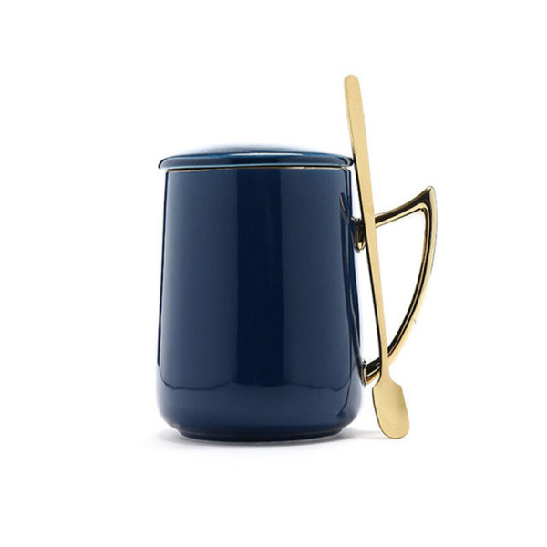 New design custom printed ceramic mug with golden handle personalized mug set with lid and spoon 350ml