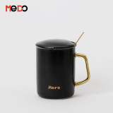 Hot selling porcelain cup ceramic coffee cup and mug with spoon and lid 380ml