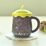 Creative fruit design cute cup with straw spoon and lid, kids gift milk cup 470ml